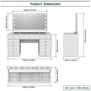 Table de maquillage moderne avec miroir LED et tiroirs pour coiffeuse, chambre, salon, école, hôtel - Product Image 6