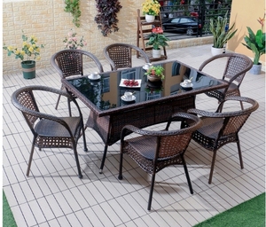 Meubles d'extérieur imperméables de bonne qualité, barbecue familial, <span class=keywords><strong>protection</strong></span> solaire, table et chaises de salle à manger en plastique et en bois, ensemble de banquet - Product Image 1