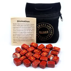 Natural Red Jasper Rune Stones Set Engraved Letter Norse Witchcraft Healing Crystal Reiki Gemstone Irregular Shaped 25pcs