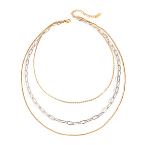 Layered Necklace 18K Gold Stainless Steel Gold Silver Color Block <b>Cross</b> <b>Chain</b> Geometric Multi Layer Fashion Jewelry - Product Image 5