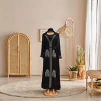 Abaya de Luxe Respirante en Polyester 2026 Dubaï – Magnifique Vêtement Islamique Traditionnel Noir pour Femmes, Tenue Musulmane d'Arabie Saoudite