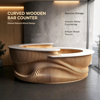 Comptoir de réception en bois massif incurvé paramétrique, comptoir d'accueil moderne en bois ondulé, mobilier commercial sur mesure