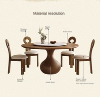 Mesa de Comedor Redonda Moderna de Madera Maciza Ecológica con Base Giratoria Integrada en Forma de Gota de Agua para 4-6 Personas, Ideal para Apartamentos y Hoteles