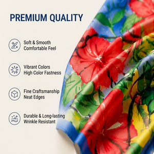 Pañuelo Cuadrado con Estampado Floral en Acuarela, Personalizado, con Sensación de Seda, Diseño Personalizado, Fabricante OEM ODM - Product Image 3