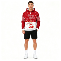Sweat à capuche pour homme en polyester avec sublimation personnalisée, motif renne joyeux, impression intégrale 3D pour les fêtes de Noël