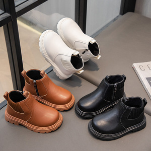 Chaussures Enfant Tendance, Bottines Britanniques avec Fermeture Éclair Latérale en Cuir PU pour Garçon et Fille, Chaussures de Marche d'Extérieur, Bottes d'Hiver pour Enfants - Product Image 1