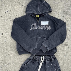 เสื้อมีฮู้ดของผู้ชายแบบวินเทจผ้าเกล็ดปลาสกรีนซีดจางพิมพ์ลายเฮฟวี่เวทผ้าฝ้ายเทอร์รี่ประดับพลอยเทียมมีฮู้ดสำหรับผู้ชาย - Product Image 2