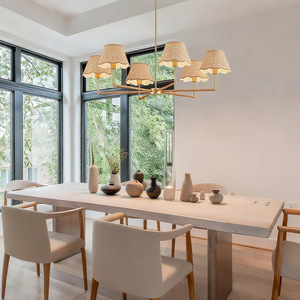 Lámpara de Techo de Ratán de 6 Luces, Cuerpo Dorado, E27 LED, Altura Ajustable, para Cocina y Sala de Estar - Product Image 2
