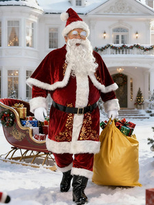 Costume de Père Noël <span class=keywords><strong>pour</strong></span> <span class=keywords><strong>homme</strong></span>, ensemble de vêtements de Noël en polyester et velours, tenue de fête, cosplay, performance, robe de fête - Product Image 1