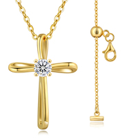 Collar con Cruz para Mujer, Colgante de Cruz con Moissanita VVS, Joyería Religiosa, Regalos de Navidad, Collar de Plata 925 Chapado en Oro con Cruz de Fe