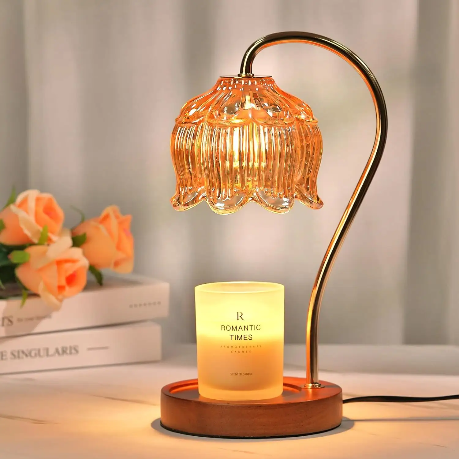 Flower Candle Warmer Lamp with Timer Dimmable Lantern wax melt Light Electric Glass Shade for Small Large Jar Fragrance Candle