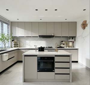 Armoires de cuisine modulaires personnalisées prêtes à assembler en MDF avec panier coulissant pour petit appartement - Product Image 1