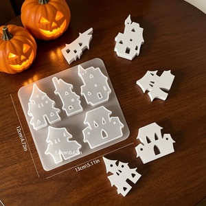 Moule <span class=keywords><strong>en</strong></span> silicone pour bougie Château d'Halloween Early Riser, pour la création <span class=keywords><strong>de</strong></span> décorations artisanales <span class=keywords><strong>en</strong></span> plâtre DIY, ornements <span class=keywords><strong>de</strong></span> maison fantôme à cinq étages et crânes effrayants - Product Image 2