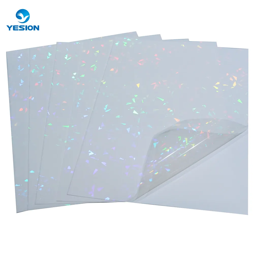 Groothandel A3 A4 Inkjet Afdrukbare Holografische Clear Diamond Sticker Blad Vinyl Custom Waterdichte Hologram Sticker