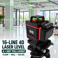 Niveau laser vert professionnel industriel 4D à 16 lignes, auto-nivelant 360°, alimenté par batterie 18V DC pour la construction de sols