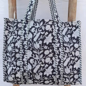 Bolso de mano acolchado de algodón con estampado floral indio, tipo tote, para compras, viajes, para mujer - Product Image 1