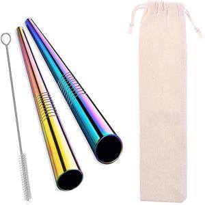 Tùy Chỉnh Logo Sinh Thái Thân Thiện Boba Bubble Tea <span class=keywords><strong>Extra</strong></span> <span class=keywords><strong>Wide</strong></span> Reusable Thép Không Gỉ 12 Mét Dia Rust Proof Kim Loại Uống Ống Hút - Product Image 6