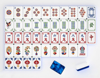 Ensemble de Mahjong Moderne en Acrylique Bleu et Blanc avec Motifs Pagode et Grue pour le Divertissement au Poker et les Jeux de Casino