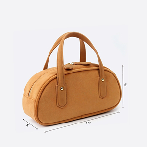 Elegant Velvet Boston Handbag with Two Top Handles Gold-Tone Zippers and PU Trim for Women Daily and Travel Use - Product Image 2