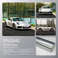 Film de protection automobile TPU argenté métallisé anti-rayures, protection UV, application humide pour tuning automobile