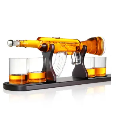 Crystal Glass Rifle Gun Whiskey Wine Glass Decanter With 4 Whiskey Glasses Set For Liquor Whiskey Vodka Brandy