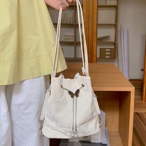 Mint Green Bucket Bag For Women Soft Polyester <b>Drawstring</b> <b>Backpack</b> With Pearl Charm Summer 2024 Everyday Use - Product Image 3