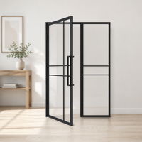 Porte intérieure à cadre en acier noir avec grille décorative pour salon et cuisine, portes de séparation de pièce modernes à profil mince
