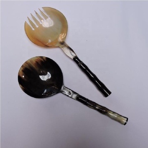 White Shaded Black Buffalo Horn <b>Salad</b> Server <b>Spoon</b> Manual Vegetable Dryer <b>Salad</b> Tool Customizable for Business Baby Use - Product Image 5