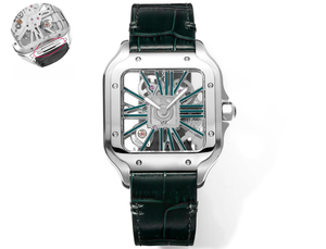 Montre mécanique automatique élégante et tendance avec bracelet en cuir de veau et boîtier en acier inoxydable brossé et poli - Product Image 5