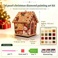 Kit de Peinture Diamant en Bois en Forme de Maison de Noël, Ornement de Bureau, Kit DIY d'Art Perlé 3D, Coffret Cadeau pour Adultes et Enfants, Décoration d'Intérieur