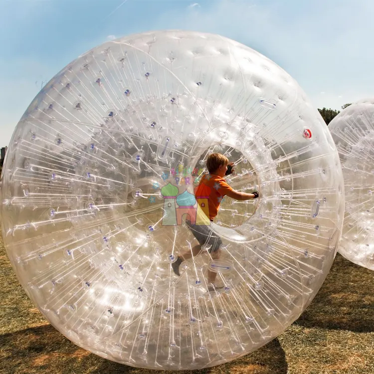 Grosir komersial tubuh manusia bergulir gelembung tiup rumput balling 3m transparan bola zorbing
