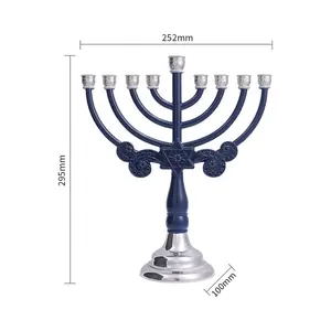 Israël Jérusalem Menorah Neuf Branche Étoile Argent Menorah Bougeoir Personnalisé Poli Menorah Hanukkah