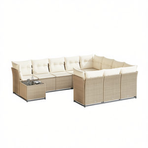 Large Garden <b>Sofa</b> Set In Beige Pe <b>Rattan</b> With Powder Coated Steel Frame Outdoor Furniture For Garden Seating Capacity 6 - Product Image 1
