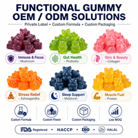 Gummies nutritionnels personnalisables OEM ODM, formes variées, saveurs de fruits assorties, texture douce et acidulée, gummies vitaminés