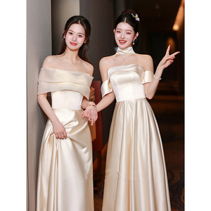 Champagne Bridesmaid Dresses Satin A-Line Sweetheart Neckline Natural Waist Elegant Simple Style For Wedding Party - Product Image 3