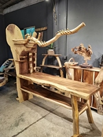 Ensemble de meubles en bois massif naturel Guansen Porte-bouteilles créatif Tabourets de bar Tables en rondins pour la décoration intérieure