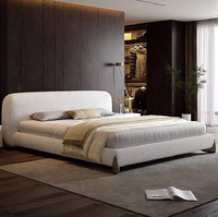 Cama de Plataforma de Madera King-Size Tapizada en Tela Teddy, Moderna y Lujosa, Personalizable para Apartamentos Comerciales, Gran Venta