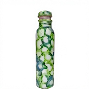 Bouteille d'eau en cuivre à motif marbré vert, design artistique, bouteille en cuivre de designer, réutilisable, anti-fuite, pour boissons ayurvédiques - Product Image 1
