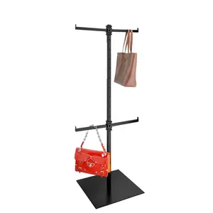 Nieuwste Eenvoudige Tas Boutique Metalen In Hoogte Verstelbare Zwarte Vloerbasis Hoed Stand Display Rack Voor Dames