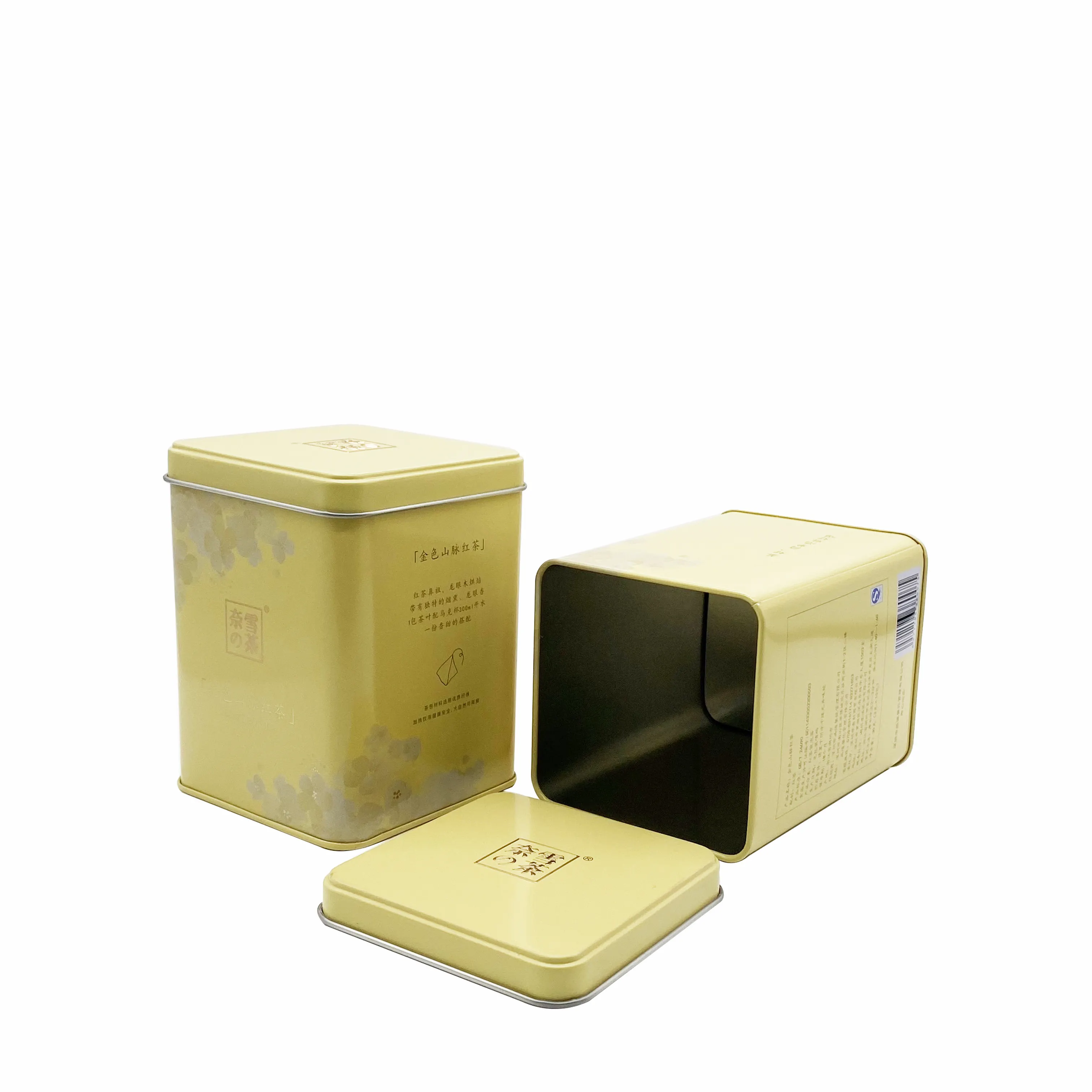 卸売高級食品茶包装金属缶ボックスコーヒースパイスブラックスクエアティーティン