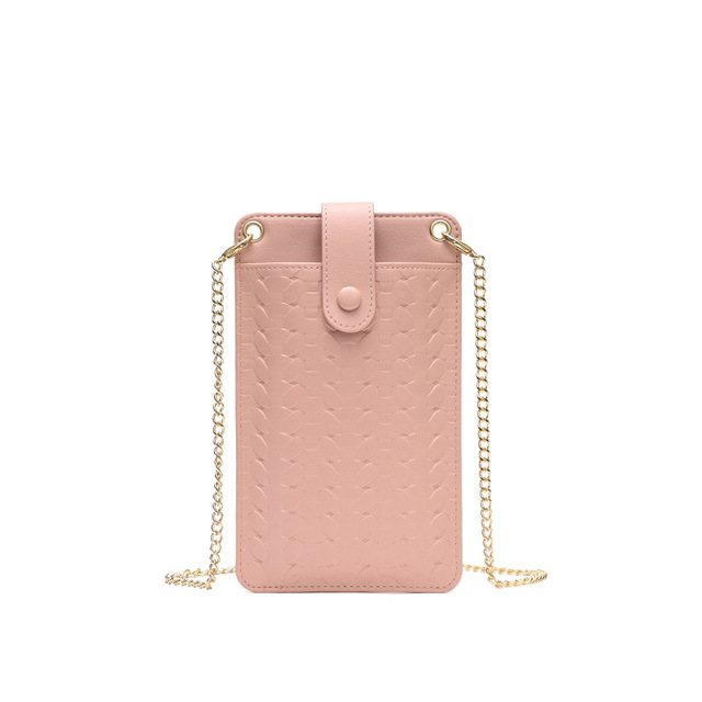 2026 Spring Fashion PU Leather Durable Chain Shoulder Cell Phone Pouch Mini Women Woven Crossbody Bag Girls