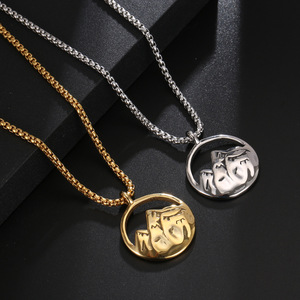 Collar de acero de titanio de estilo chino, colgante de montaña dorado y plateado para hombres, amuleto de juramento de amor SP949 - Product Image 1