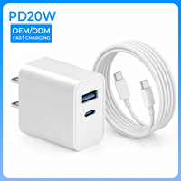 Chargeur rapide 20W PD 1C1A, chargeur mural USB C double port, prise US pour iPhone 15 14 13 12 Pro Max Samsung S23 iPad avec câble