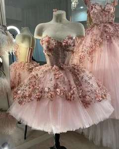 SWS961 فستان Quinceanera وردي فاتح بقصة منتفخة مزين بالدانتيل والزهور لسن 16 عامًا مناسب لمسابقات الجمال - Product Image 6