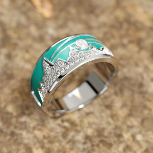 Anello Smaltato Vintage con Motivo Alba di Montagna per Donne, Gioiello Artistico da Dito alla Moda - Product Image 6