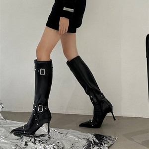 European American-Style <b>Pointed</b>-<b>Toe</b> Stiletto Knee-High boots platform Sexy Over-the-Knee Fashion PU Leather Long boots for women - Product Image 3