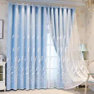 Bindi Luxury Double Layer Blackout Curtains European Embroidered Window Sheer Drapes For Living Room