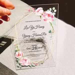 Özel Elegance şeffaf A5 akrilik davetiyeleri düğün davetiyesi kartı