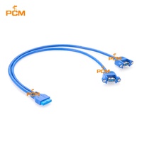 Kabel Header Motherboard 20Pin IDC ke USB3.0 Tipe A 2 Port Panel Mount 5Gbps Gen 1 1.6ft 0.5m Adaptor Pelat Slot Profil Rendah