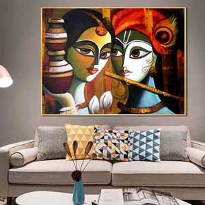 Hiện đại Ấn Độ thu nhỏ 3D hình ảnh thủy tinh Khỏa Thân trừu tượng <span class=keywords><strong>krishna</strong></span> và radha bức tranh sơn dầu trên vải màu nước vừa - Product Image 4
